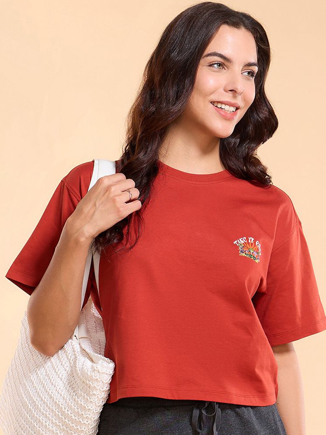 

Enamor Graphic Design Cotton S/JSY T-Shirt-E3G5, Red