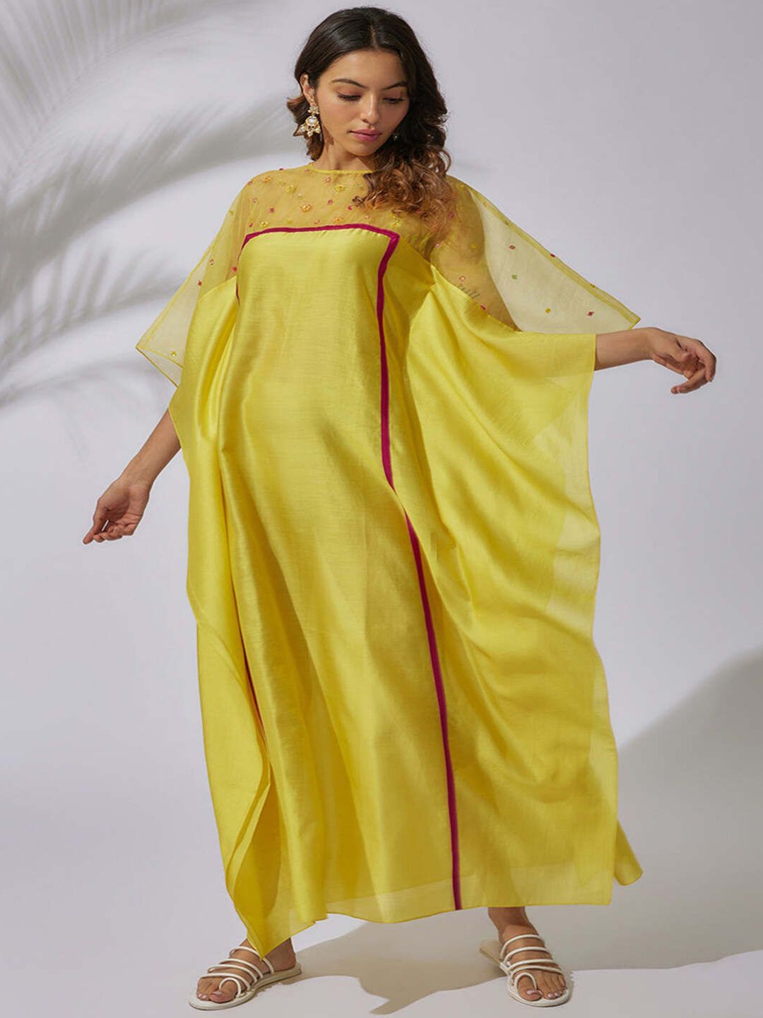

The Aarya Embroidered Kaftan Maxi Ethnic Dress, Yellow