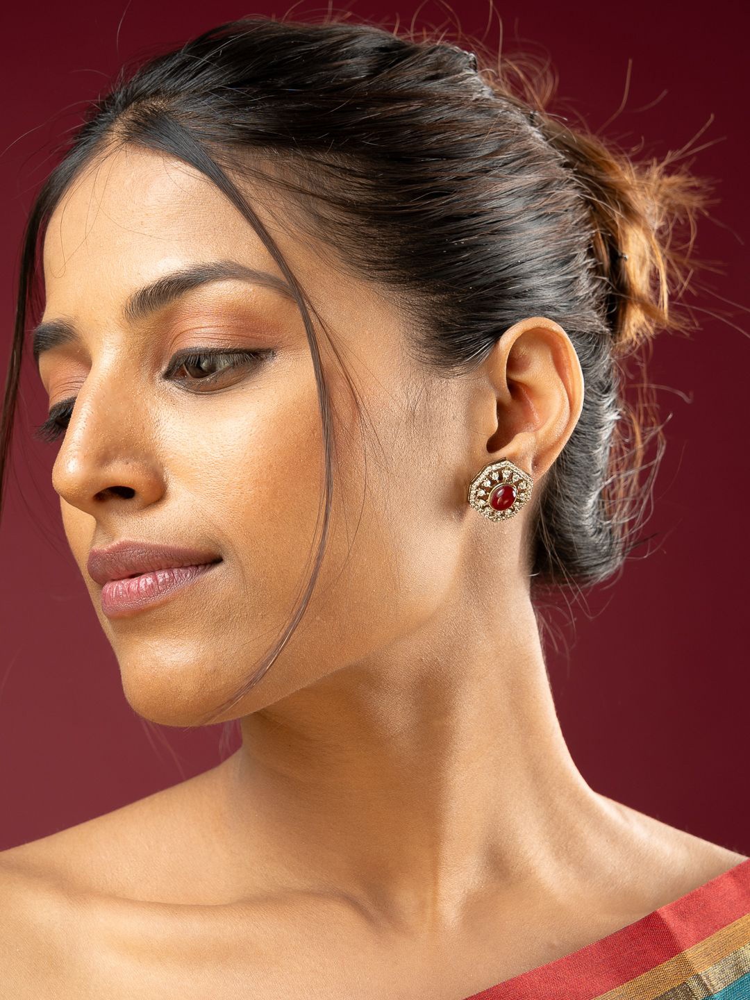 

VIRAASI Crystal Studded Round Studs, Gold