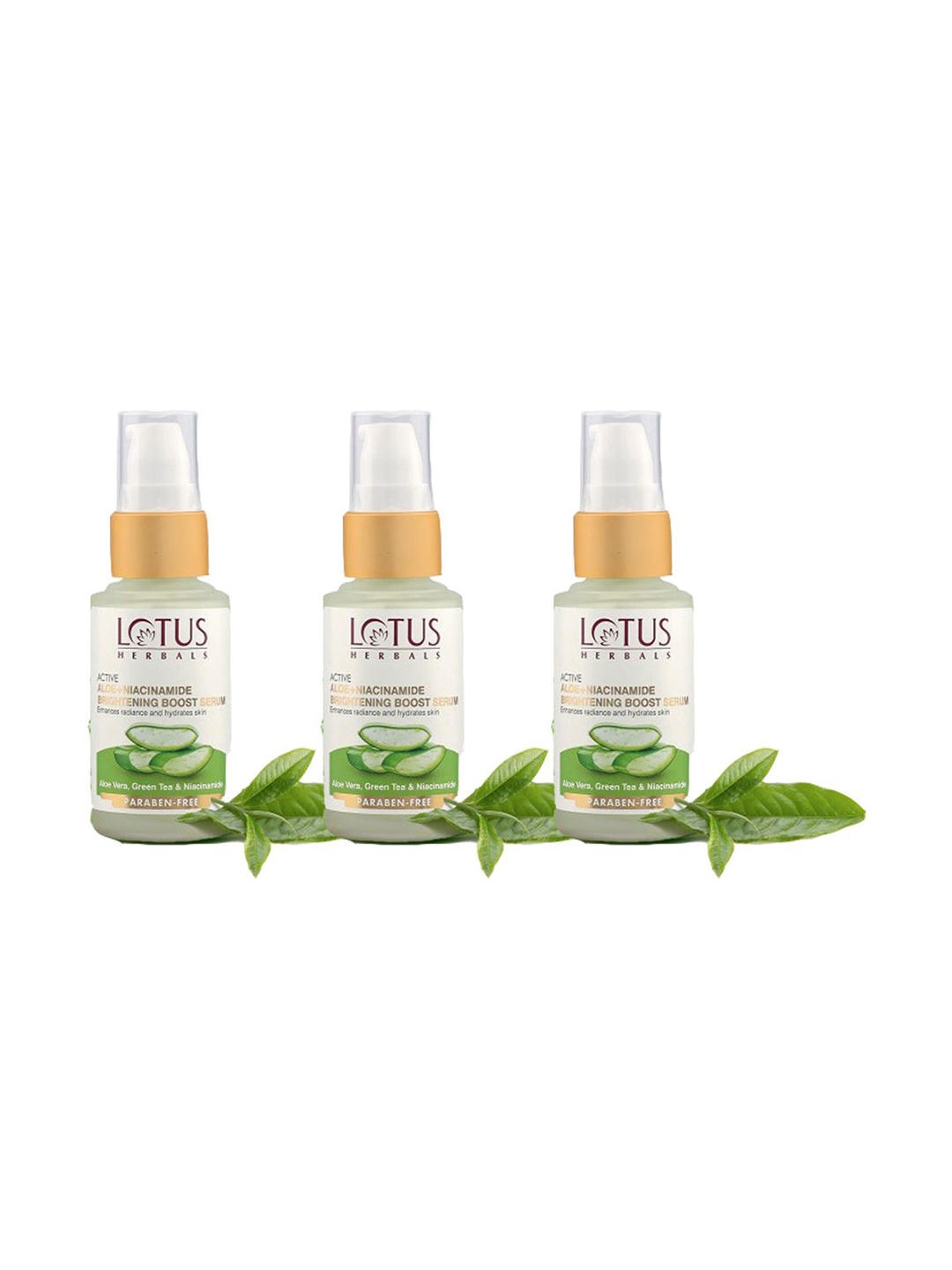 

Lotus Herbals Set Of 3 Active Aloe + Niacinamide Brightening Boost Serum - 30ml Each, White