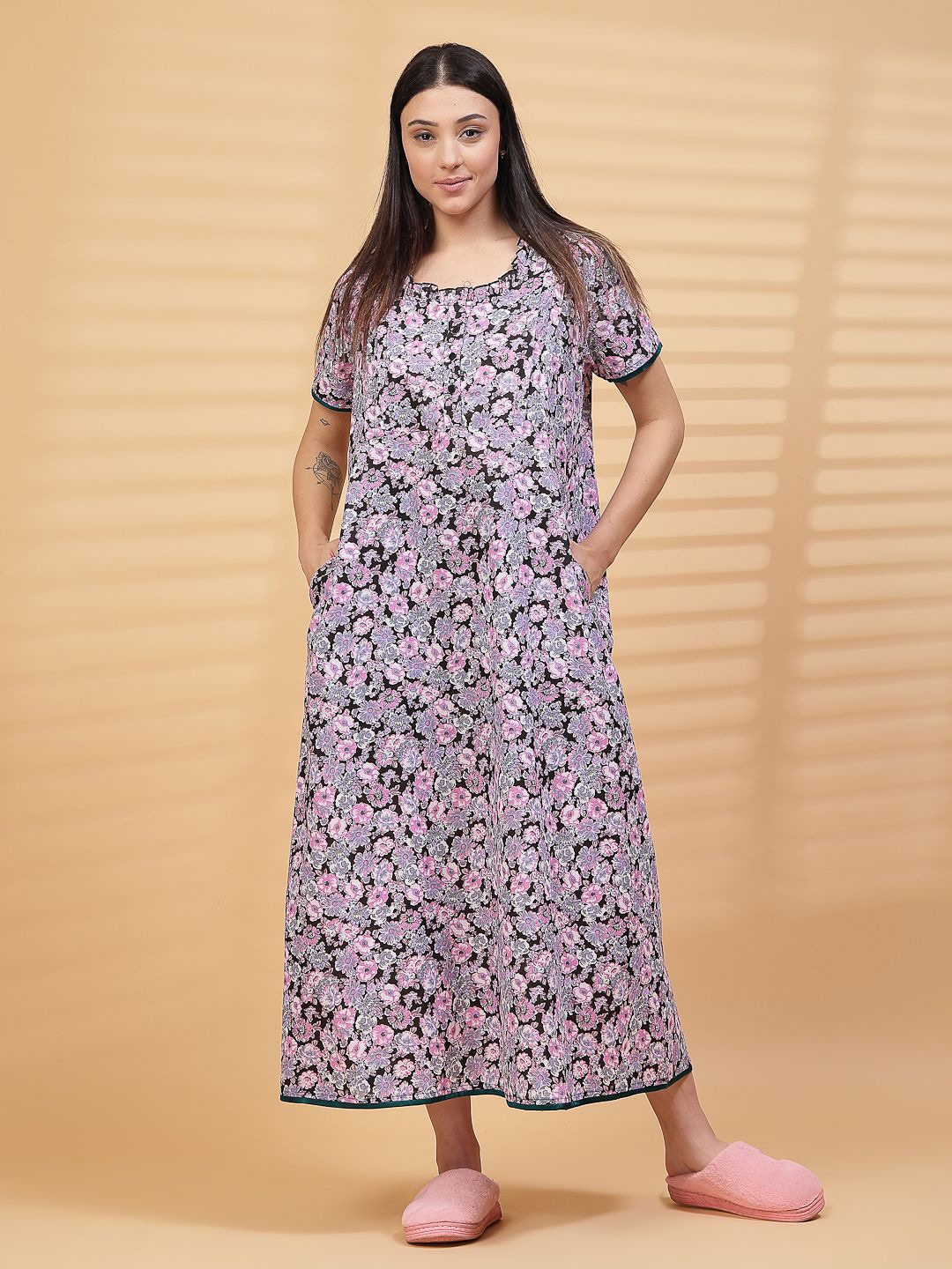 

House Of Zelena Printed Maternity Nightdress, Black