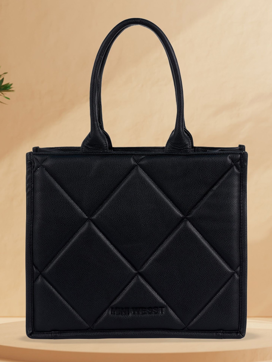 

MINI WESST Quilted Textured Structured Handheld Bag, Black