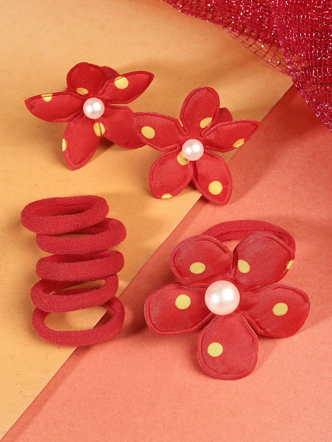

Stoln Girls Set Of 9 Beaded Ponytail Holders, Red