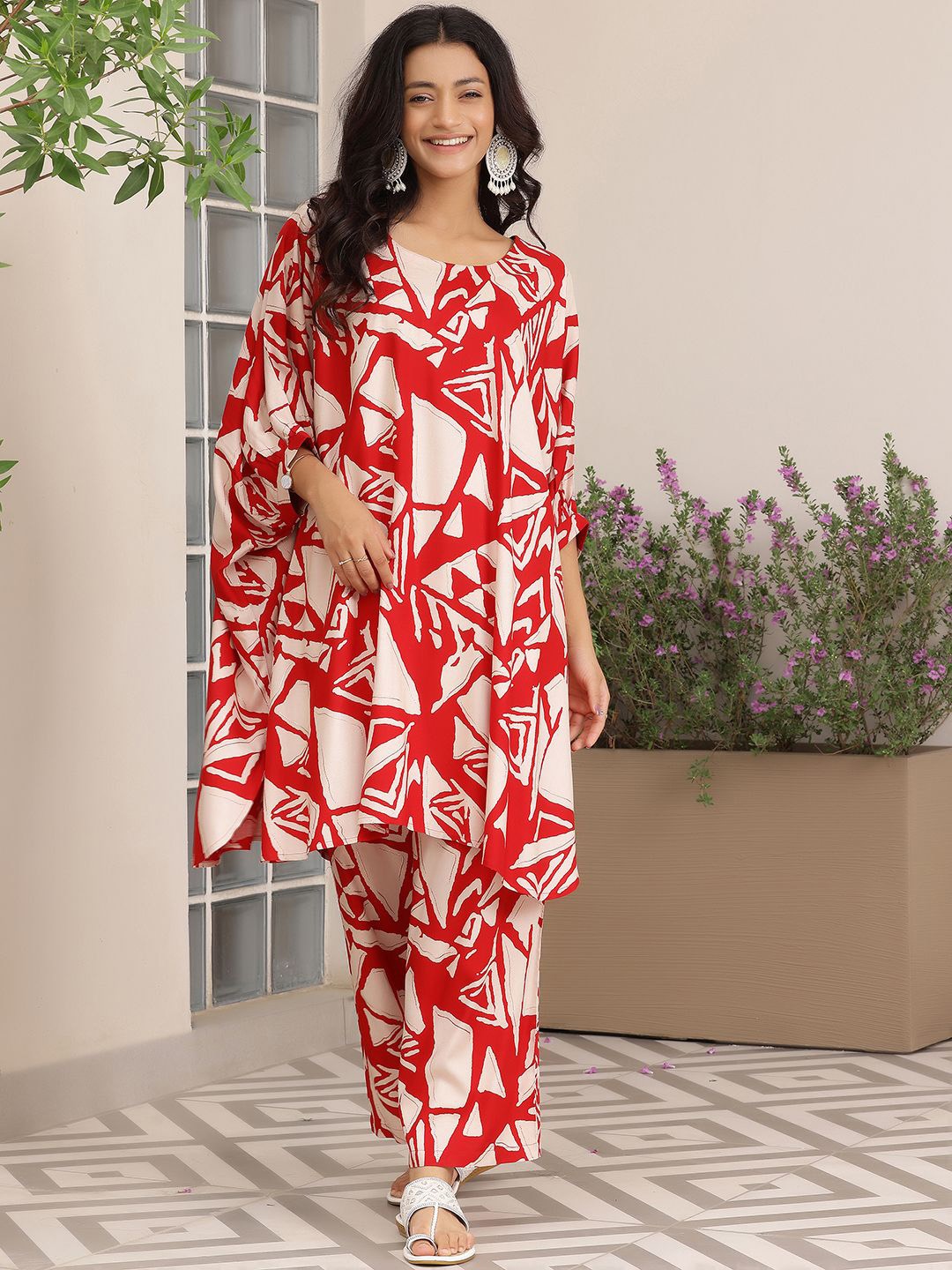 

Libas Printed Tunic With Trousers, Red