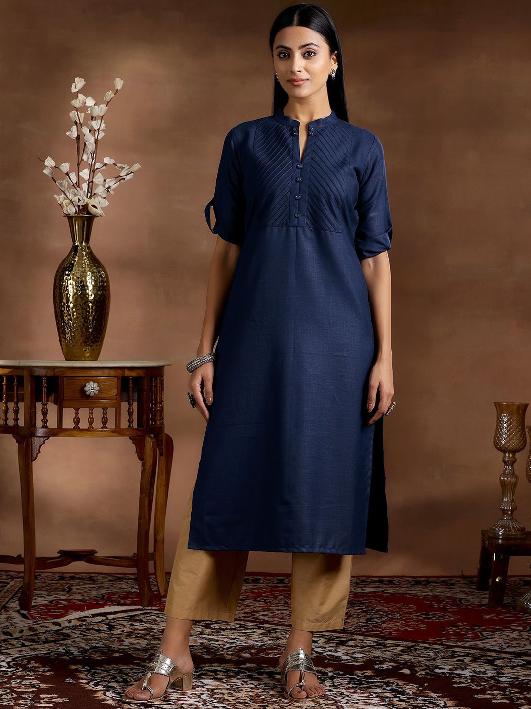 

Libas Mandarin Collar A-Line Kurta, Blue