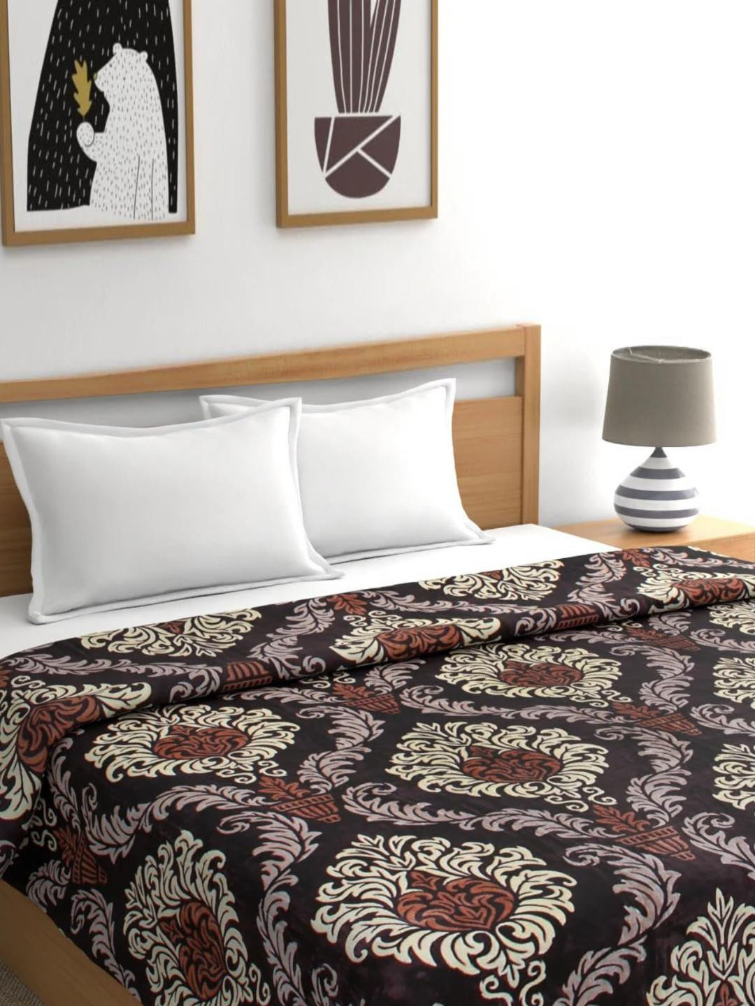 

Signature Brown & Cream-Coloured Ethnic Motifs Microfiber AC Room 350 GSM Double Bed Blanket