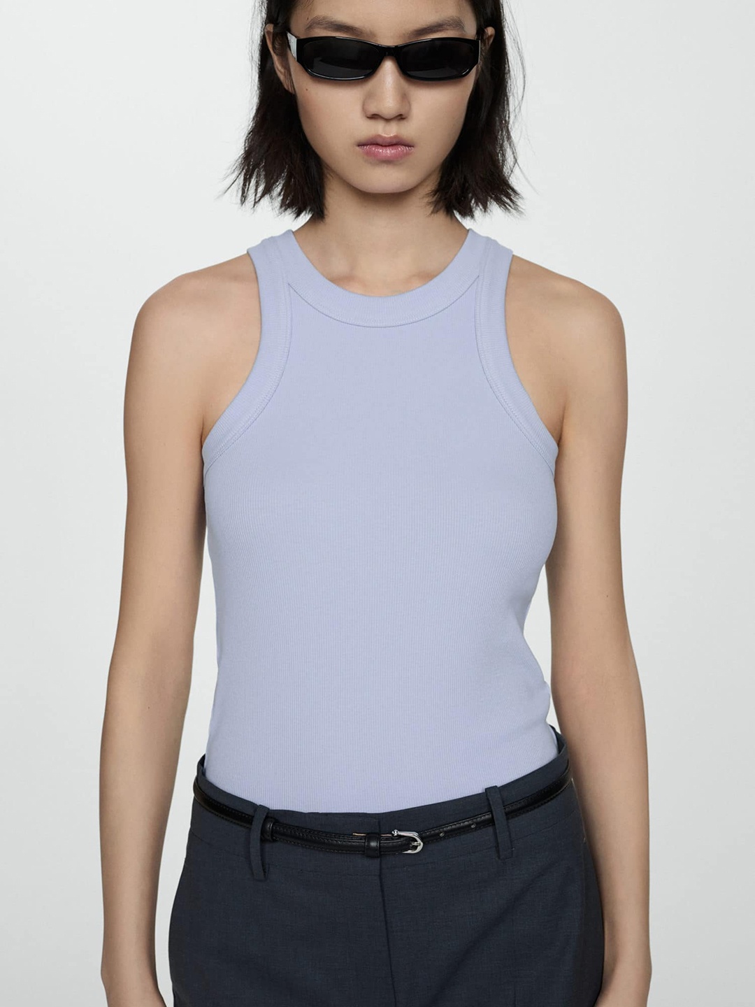 

MANGO Ribbed Top, Blue