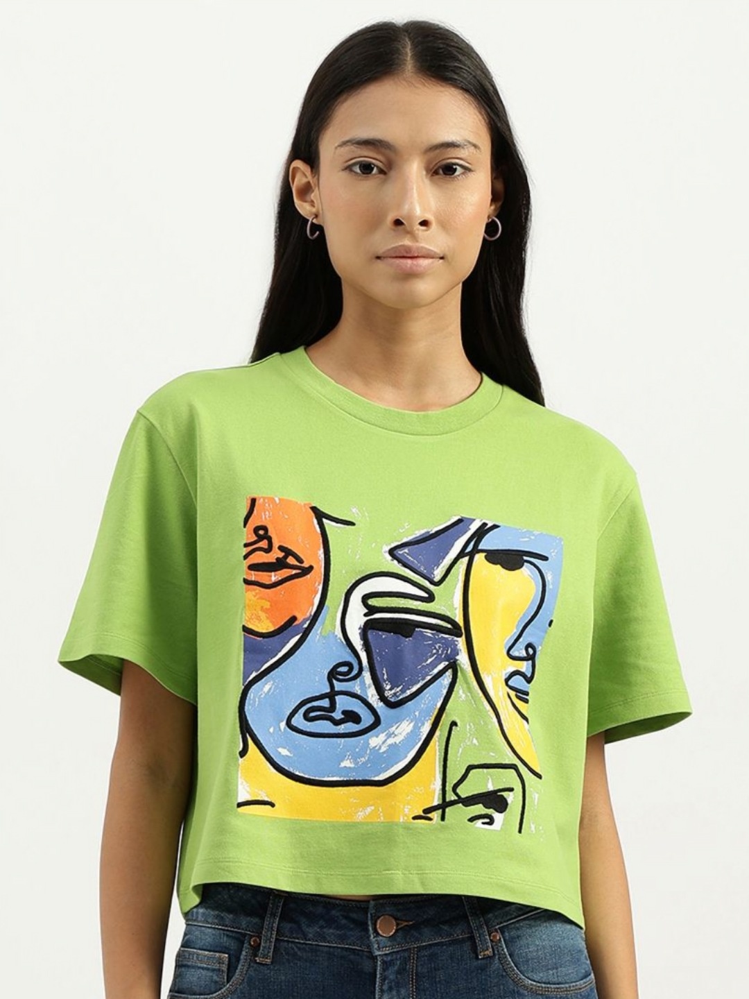 

United Colors of Benetton Women Graphic Printed Round Neck Cotton T-Shirt, Green