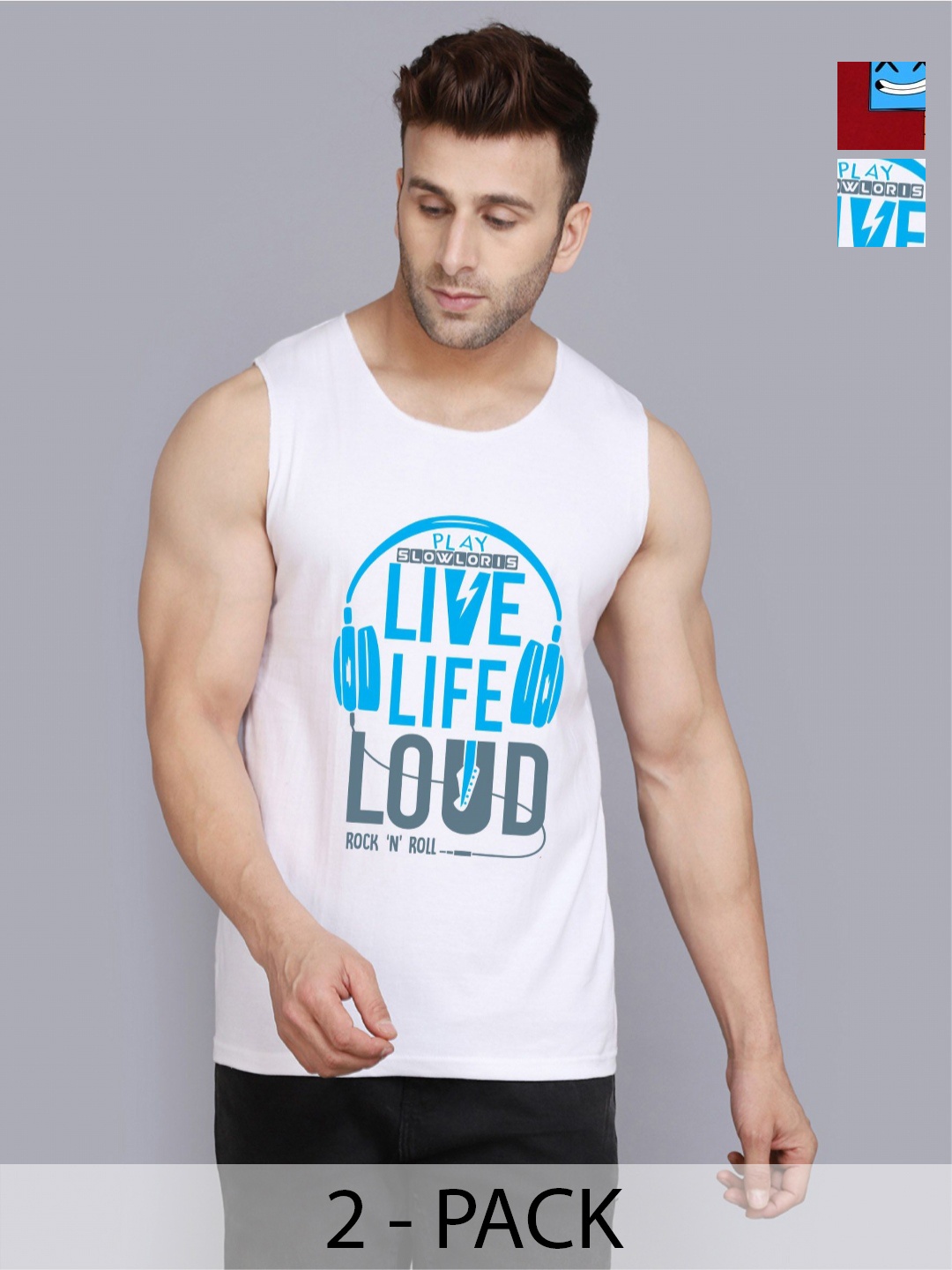 

SLOWLORIS Men Pack Of 2 Typography Printed Round Neck Cotton Slim Fit T-Shirts, White