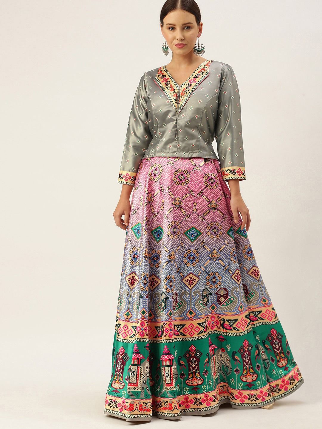 

Kaizen TEXO FAB Printed Semi-Stitched Lehenga & Unstitched Choli, Grey