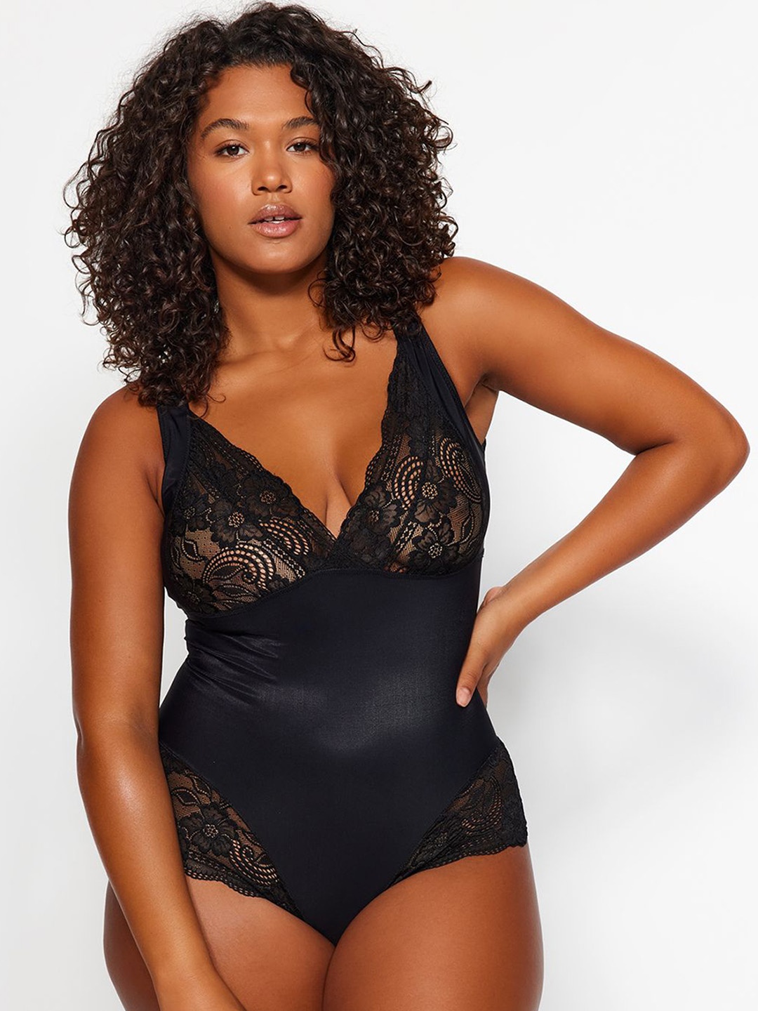 

Trendyol Self-Design V-Neck Bodysuit, Black