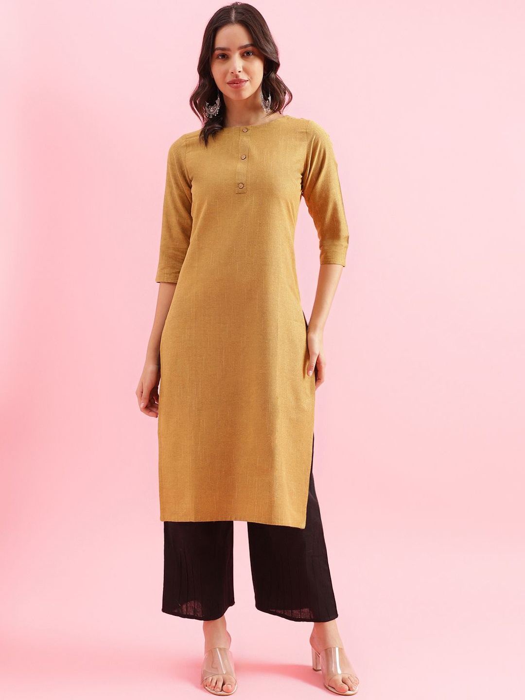 

HRITIKA Round Neck Straight Kurta, Mustard