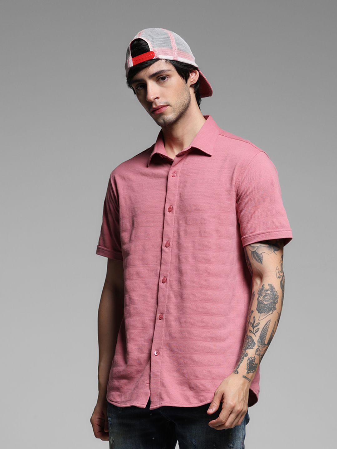 

Jack & Jones Men Spread Collar Solid Cotton Slim Fit Casual Shirt, Pink