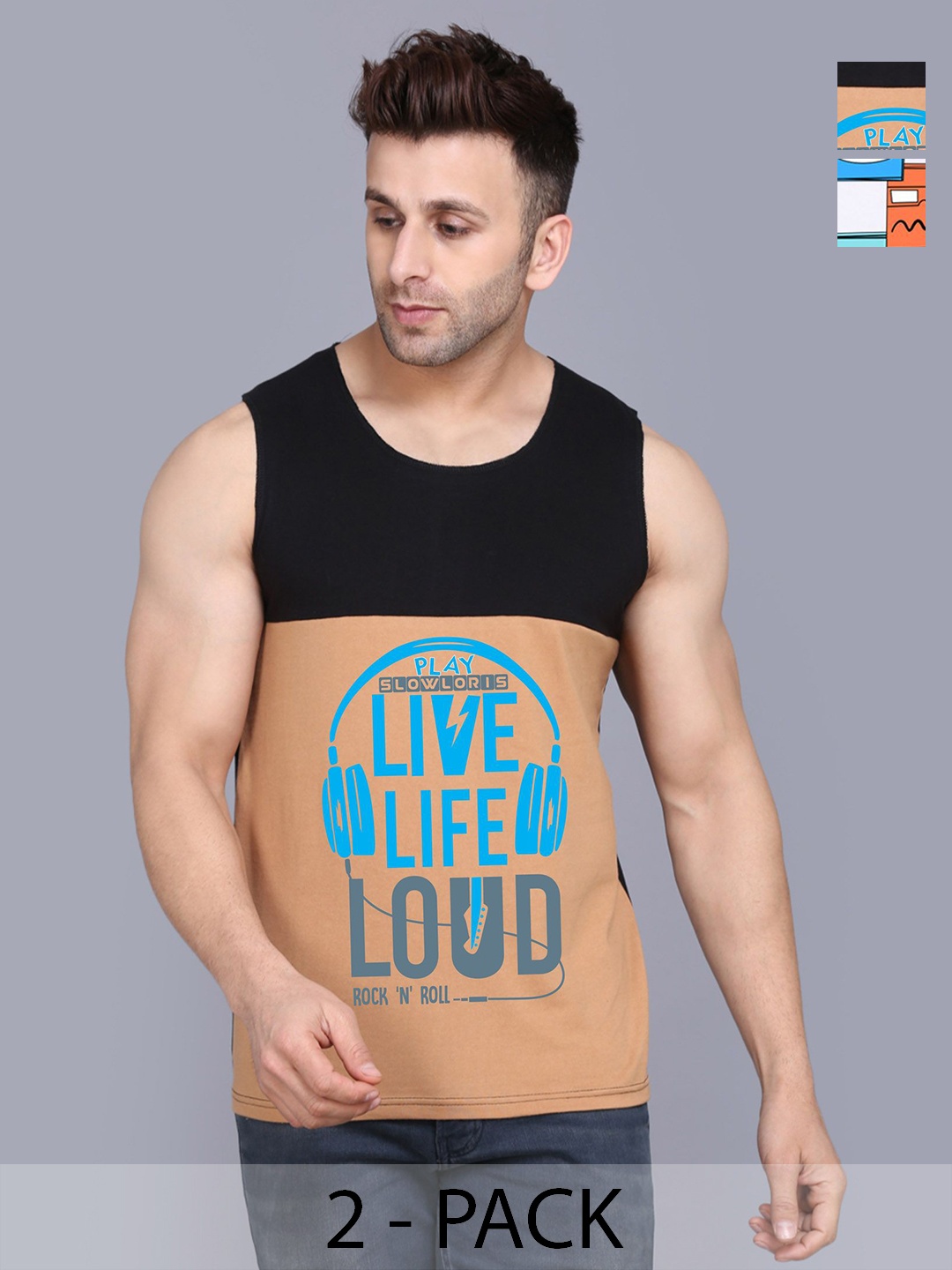 

SLOWLORIS Men Pack Of 2 Typography Printed Round Neck Cotton Slim Fit T-Shirts, Black
