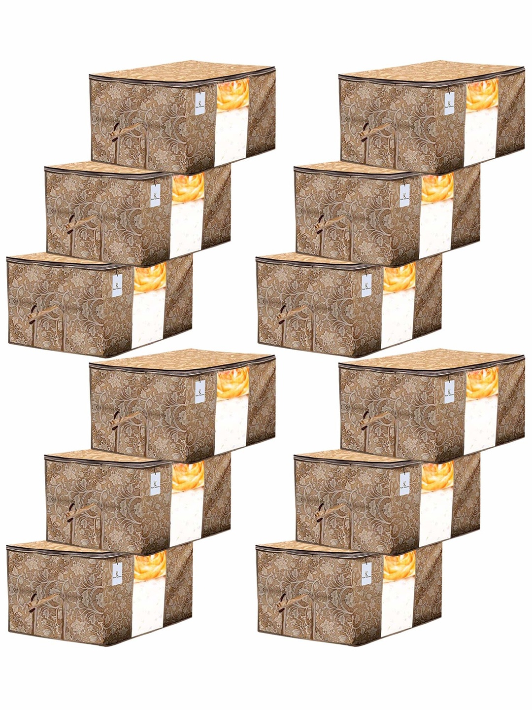 

Kuber Industries Beige 12 Pieces Floral Printed Multi-Utility Organisers