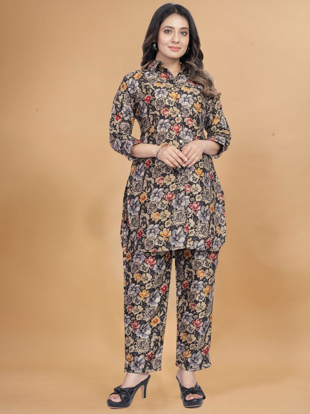 

VEECHIS Floral Printed Top & Trousers, Black