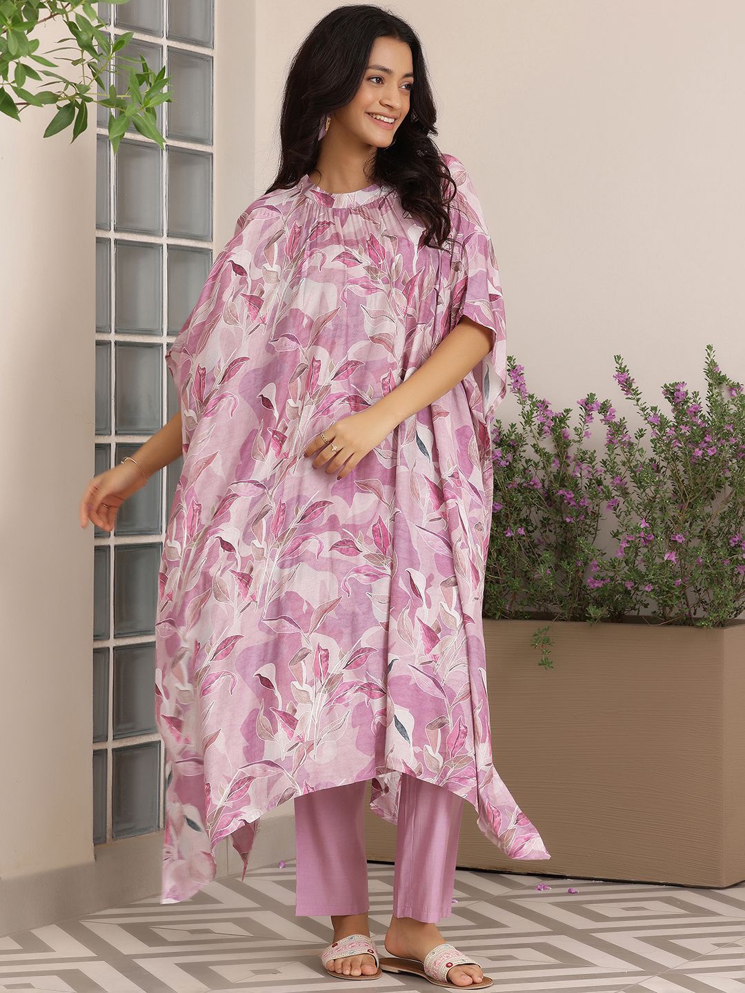 

Libas Floral Printed Kaftan Tunic With Trousers, Lavender