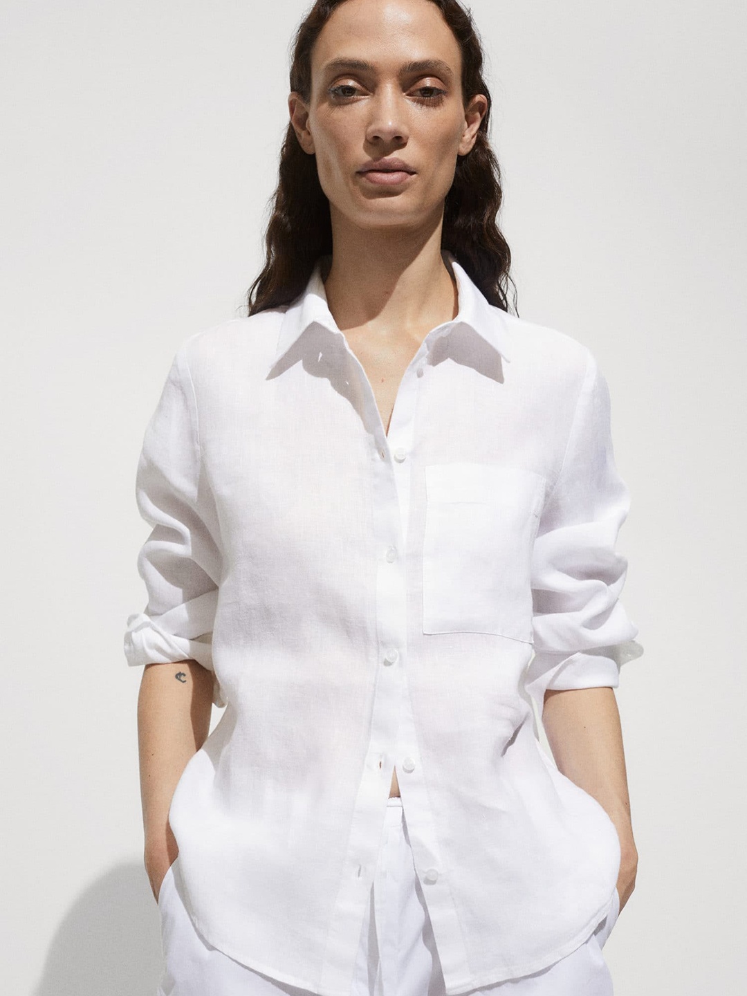 

MANGO Women Linen Casual Shirt, White