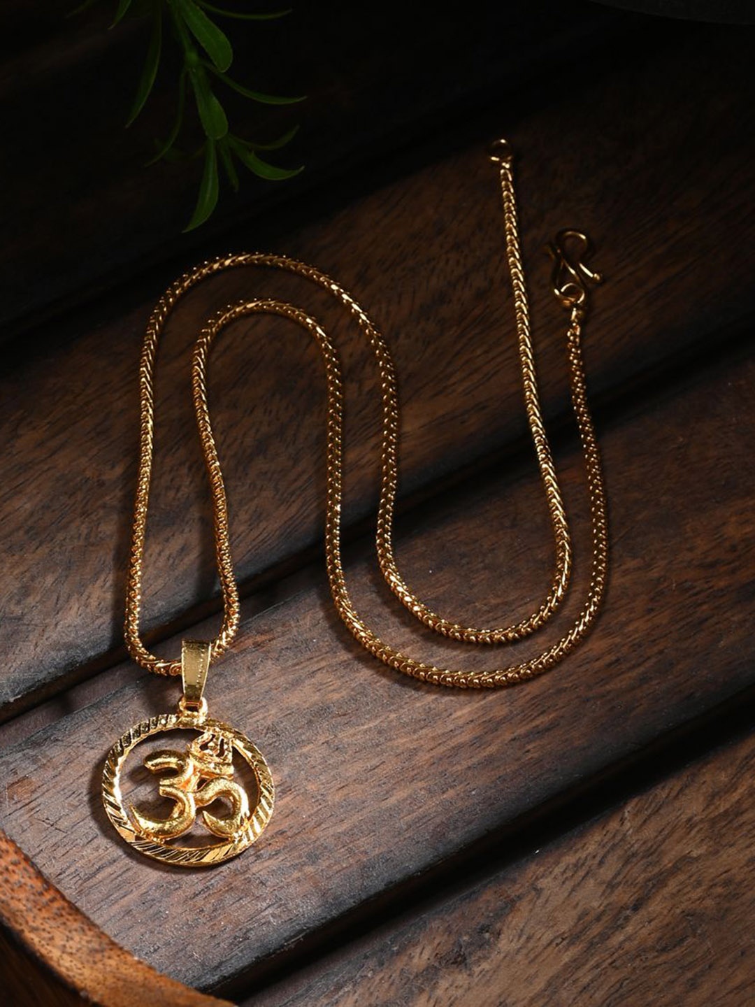 

AanyaCentric Gold-Plated Circular Om Pendant with Chain