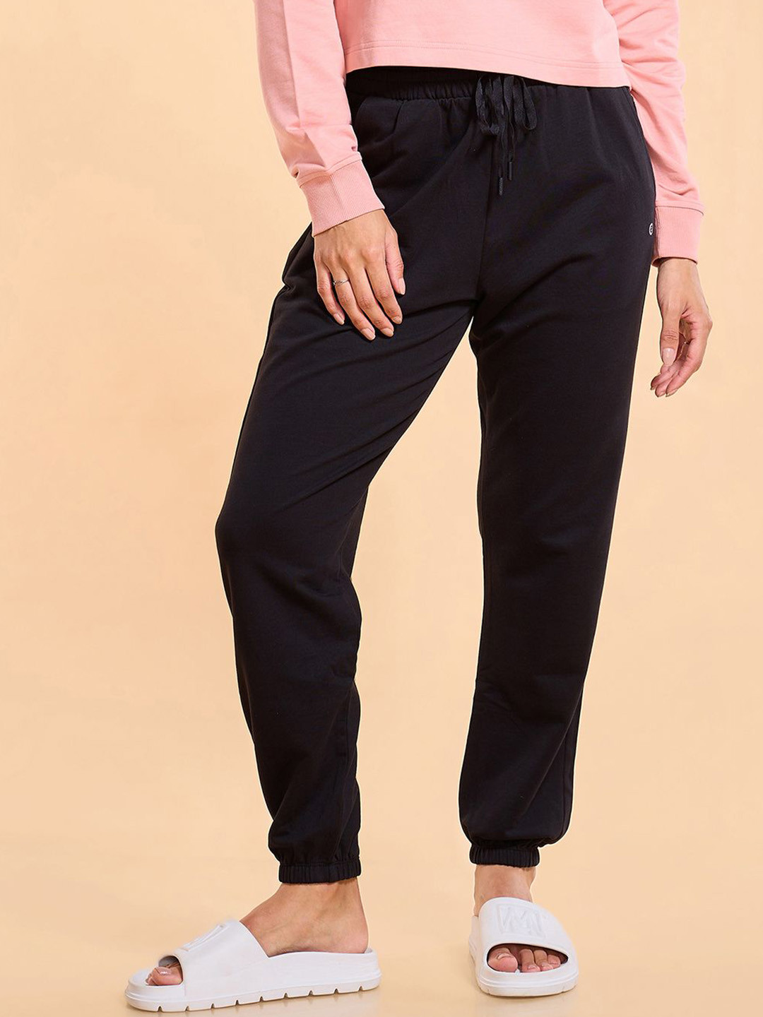 

Enamor French Terry Relaxed Fit High Waist Jogger-E406, Black
