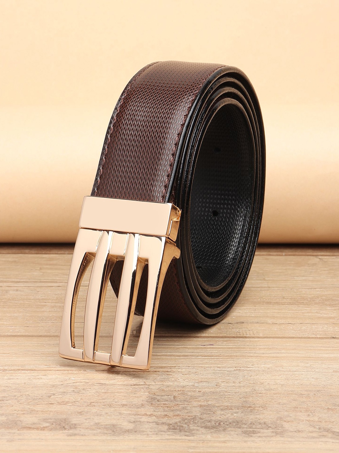 

WINSOME DEAL Men Push Pin Closure Textured Formal Belt, Brown