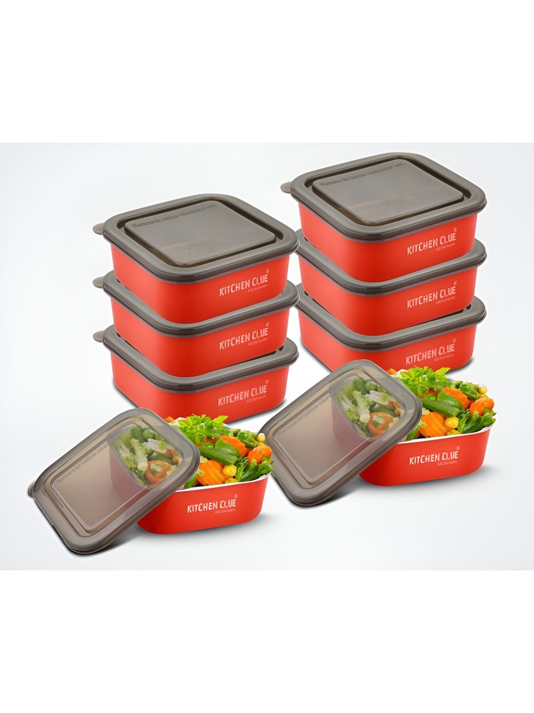 

KITCHEN CLUE Red & Grey 8 Pieces Leak Proof Stainless Steel Lunch Boxes 600ml Each