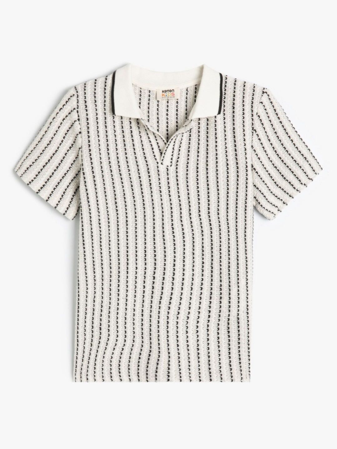 

Koton Boys Striped V-Neck Drop-Shoulder Sleeves Monochrome Pockets T-shirt, Beige
