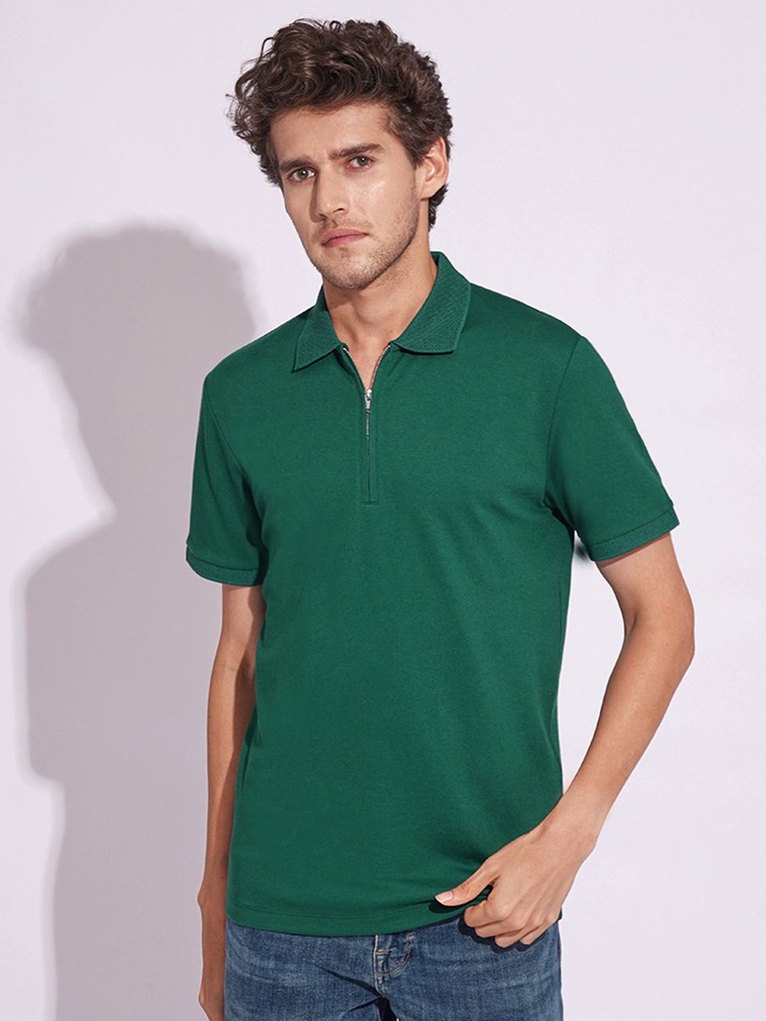 

SELECTED Men Solid Polo Collar Cotton Slim Fit T-Shirt, Green