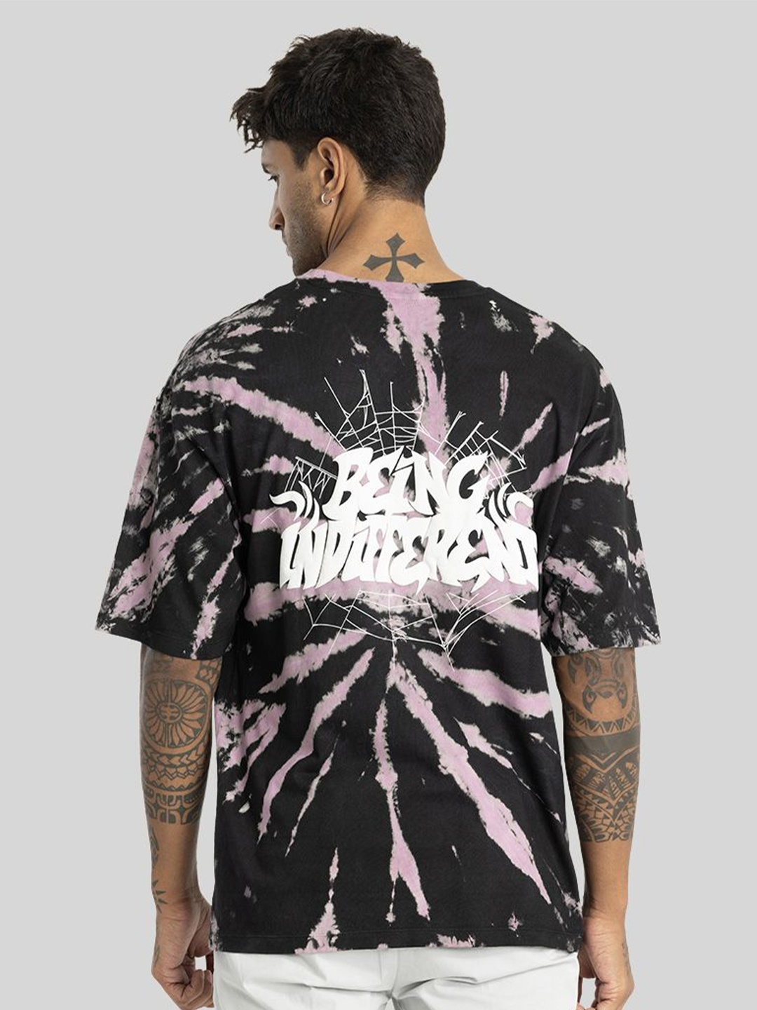 

Snitch Men Tie And Dye Printed Cotton Oversized T-shirt, Black