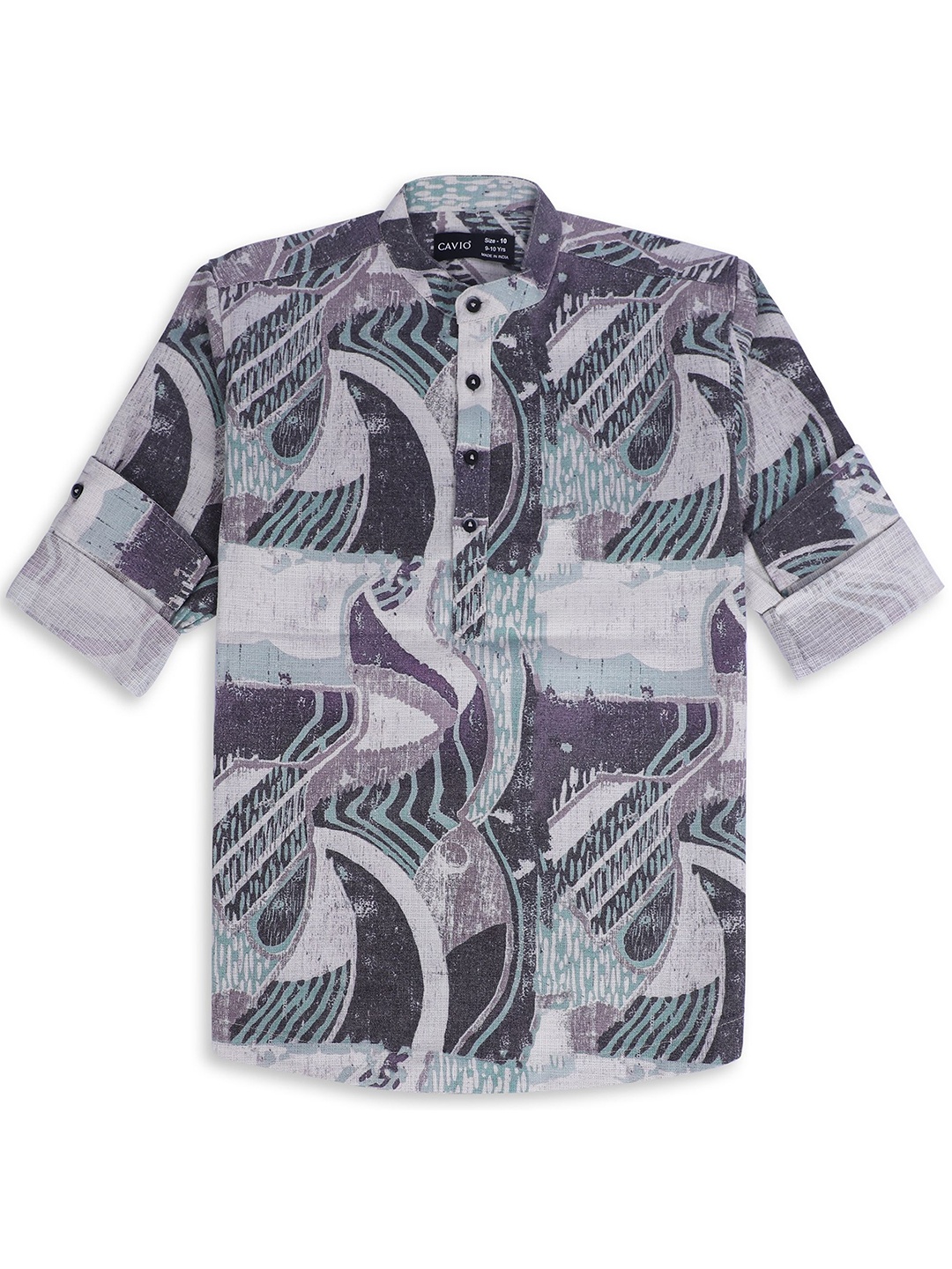 

CAVIO Boys Comfort Band Collar Abstract Printed Cotton Casual Shirt, Sea green