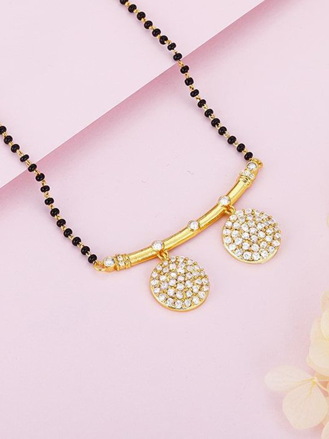 

HETPRIT Gold-Plated American Diamond Studded and Beaded Mangalsutra
