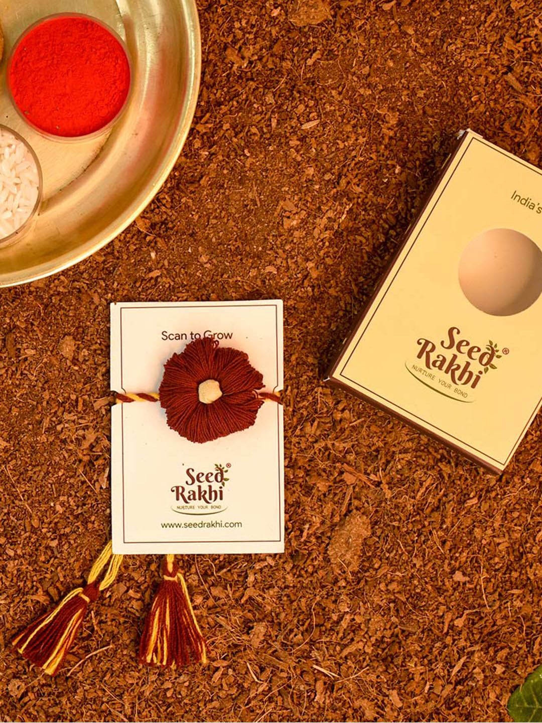 

Indigifts Set of 3 Plantable Thread Rakhi, Maroon