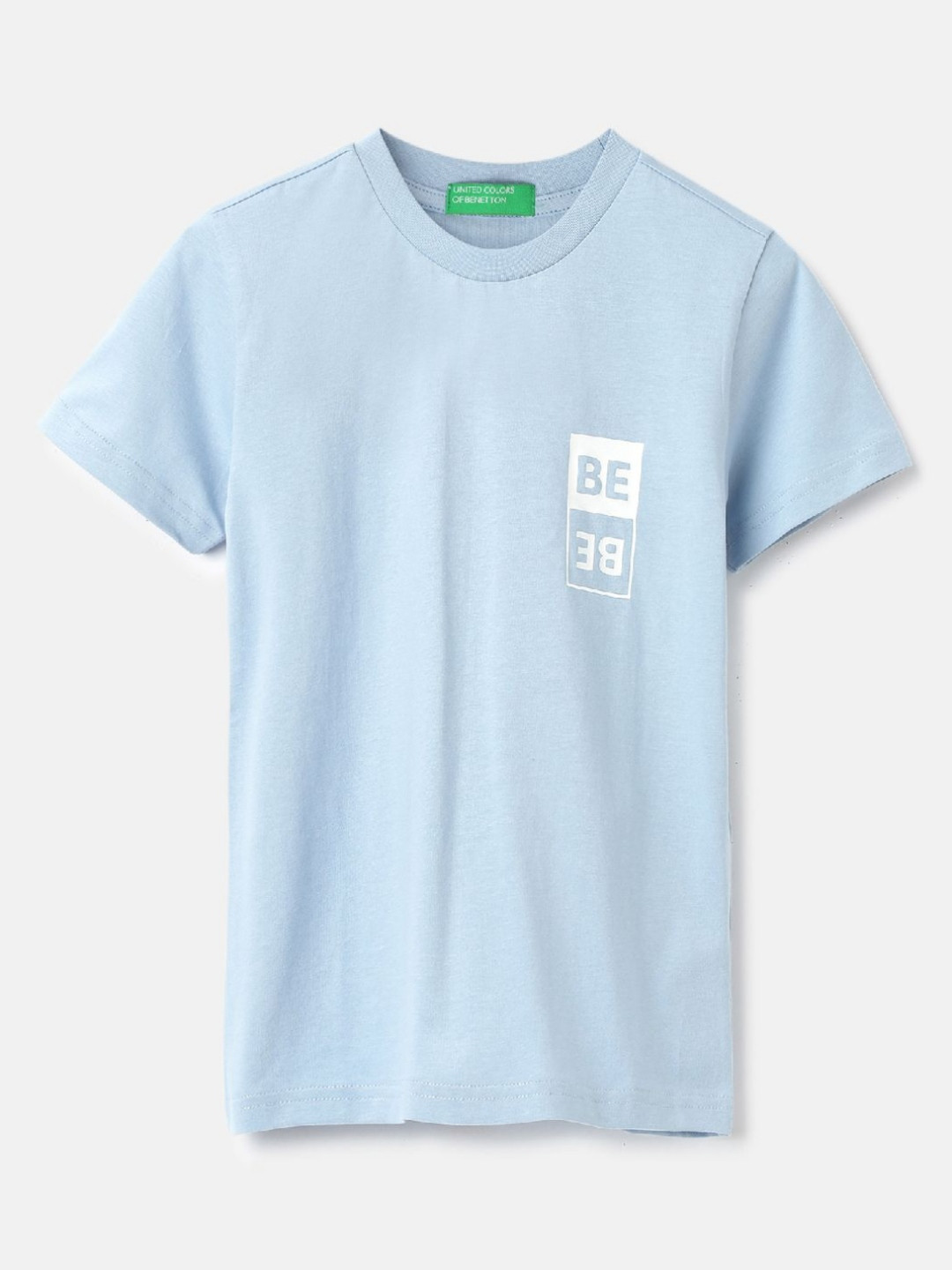 

United Colors of Benetton Boys Solid Round Neck Pure Cotton T-Shirt, Blue