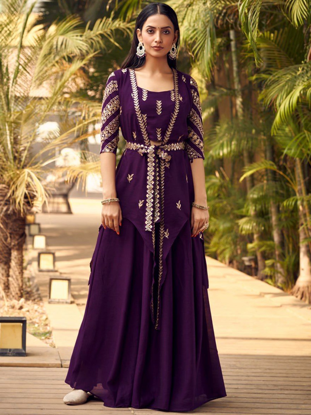 

KALINI Embroidered Top With Skirt & Jacket, Purple