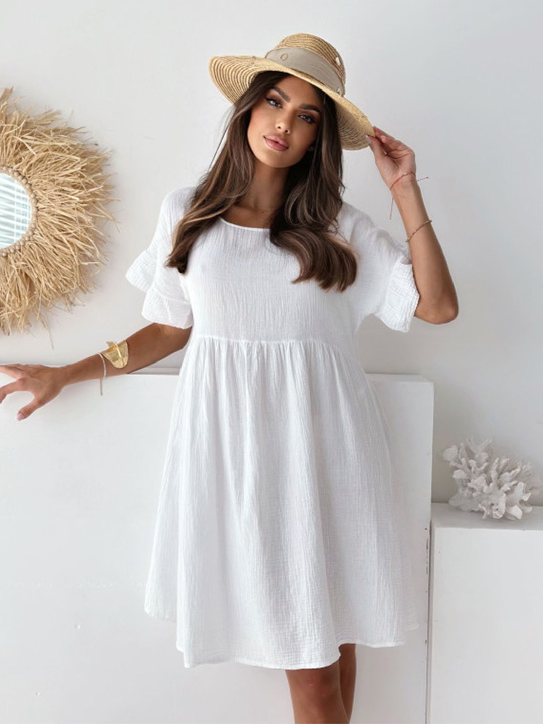 

LULU & SKY Women Flared Sleeves Fit & Flare Dress, White