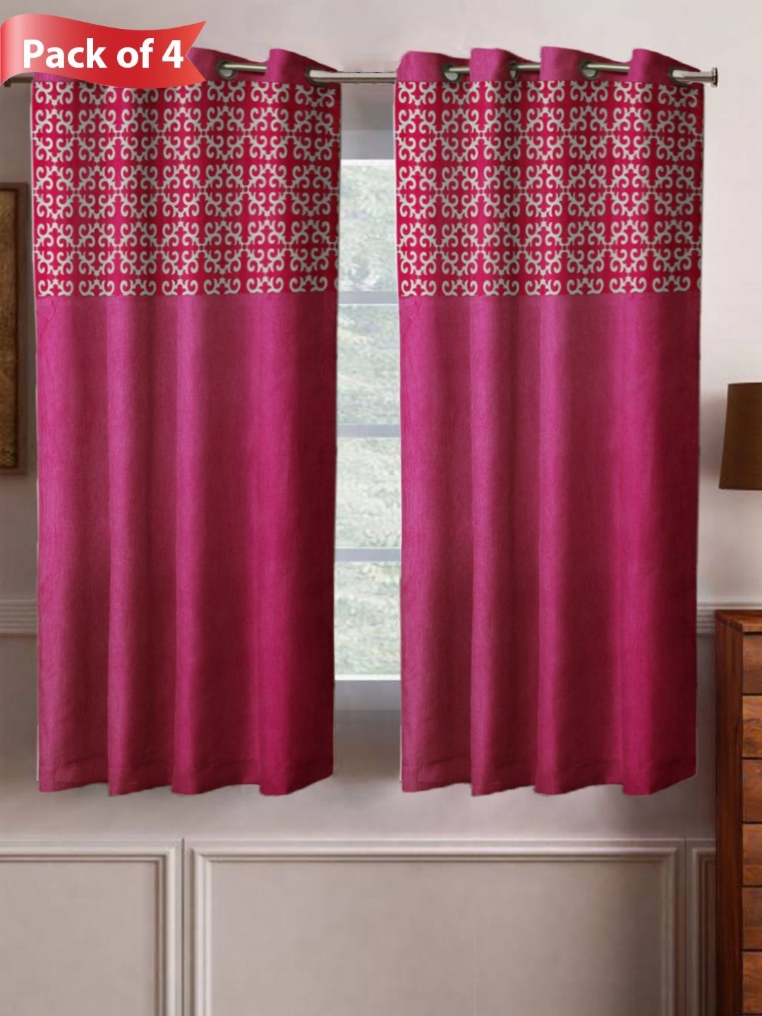 

Aura Pink & White Set of 4 Ethnic Motifs Room Darkening Window Curtains