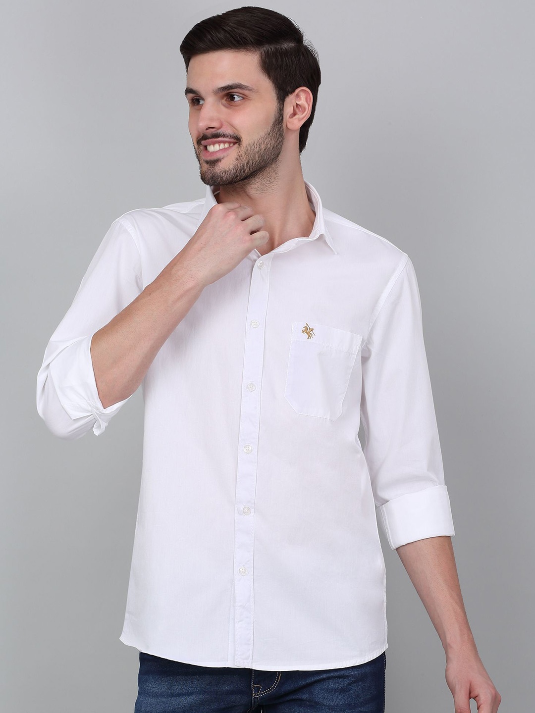 

Cantabil Men Spread Collar Solid Cotton Casual Shirt, White