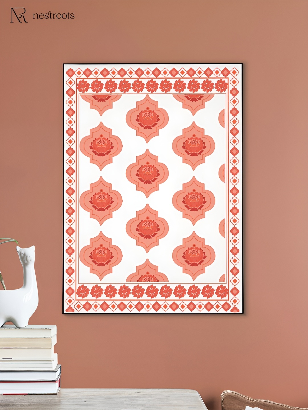 

nestroots Mughal Bazaar White & Peach-Coloured Floral Wooden Wall Art