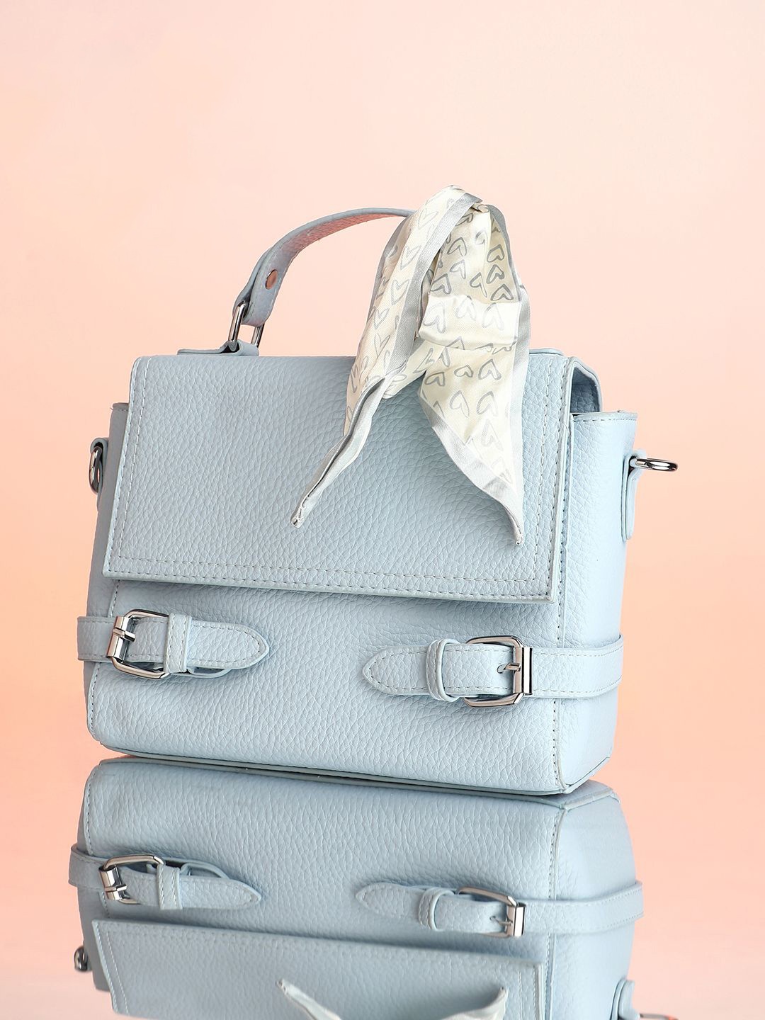 

HAUTE SAUCE by Campus Sutra Leather Structured Satchel, Blue