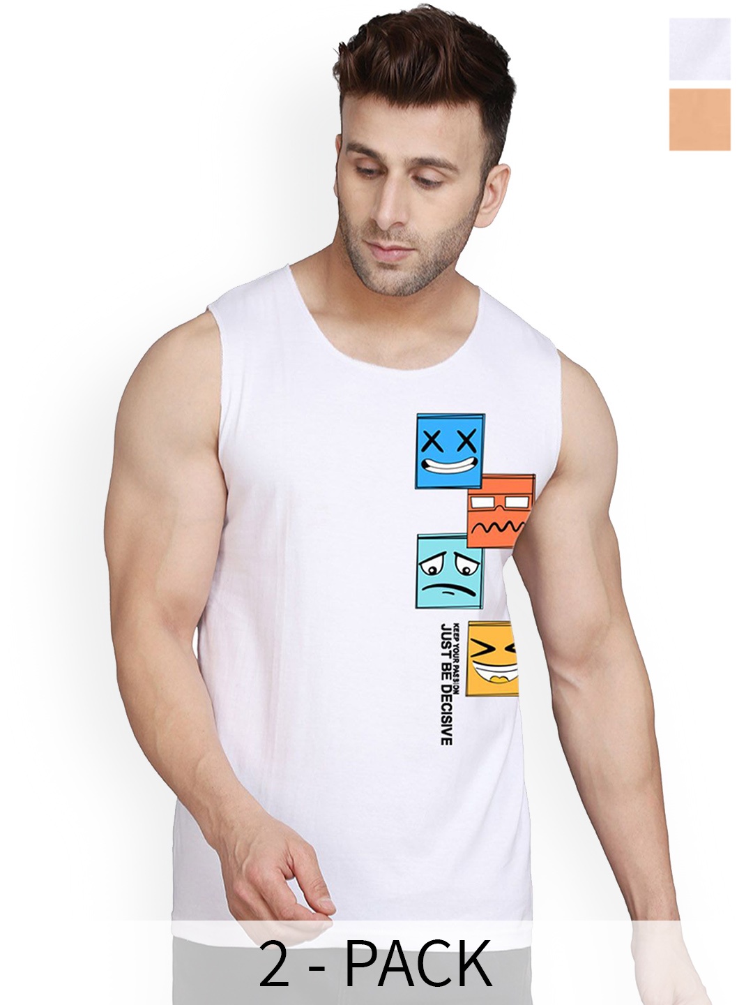 

SLOWLORIS Pack Of 2 Printed Gym Innerwear Vests, Rust
