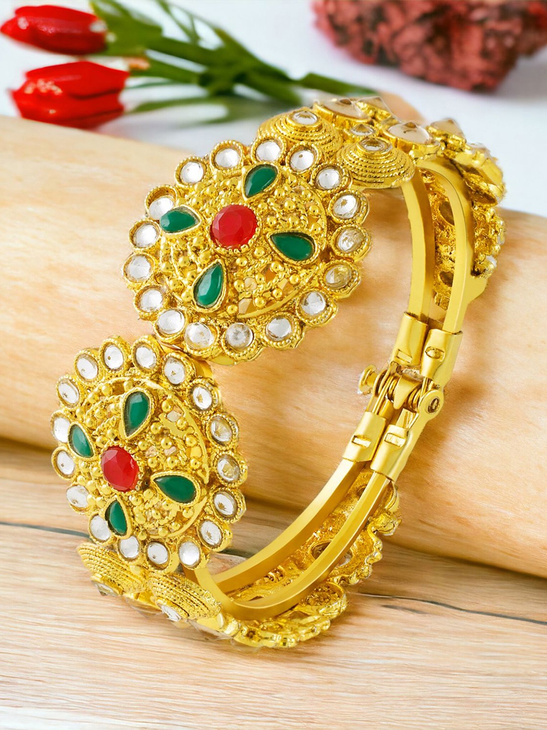 

Okos Gold-Plated Kundan Studded Kada Bracelet