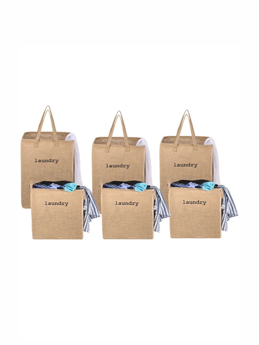 

Kuber Industries 6-Pcs Brown Printed Small & Large Laundry Bags & Handle