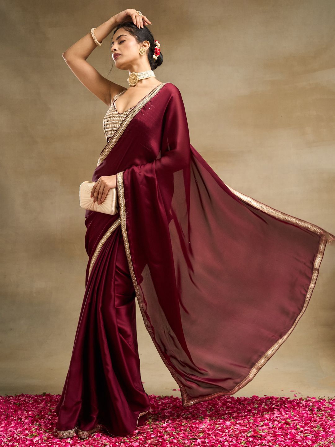 

kasee Embroidered Embellished Saree, Burgundy