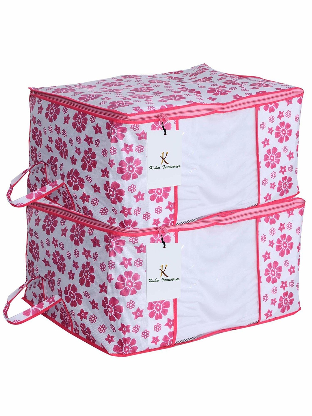 

Kuber Industries Pink & White 2 Pieces Printed Drawer Organisers