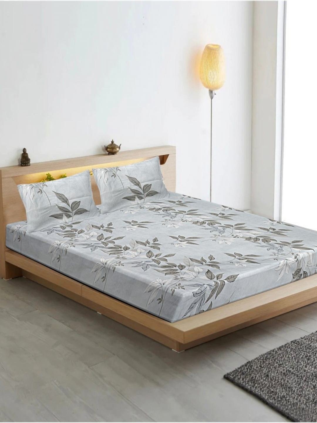 

INDHOME LIFE Grey Floral Cotton 210 TC King Bedsheet with 2 Pillow Covers