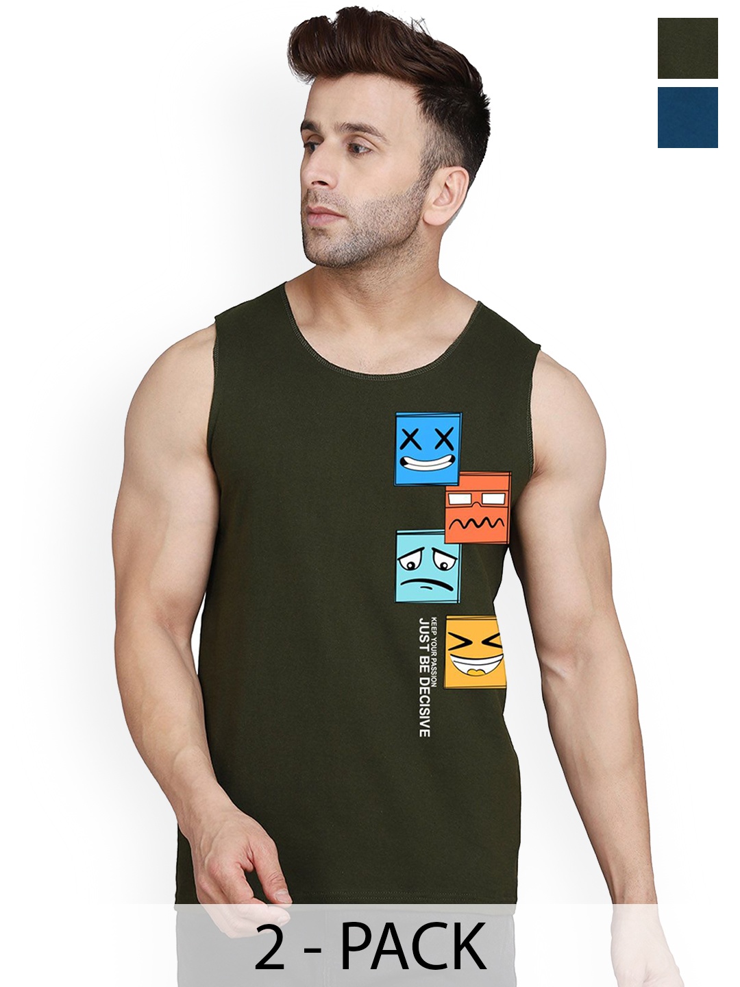 

SLOWLORIS Pack Of 2 Printed Gym Vests, Teal