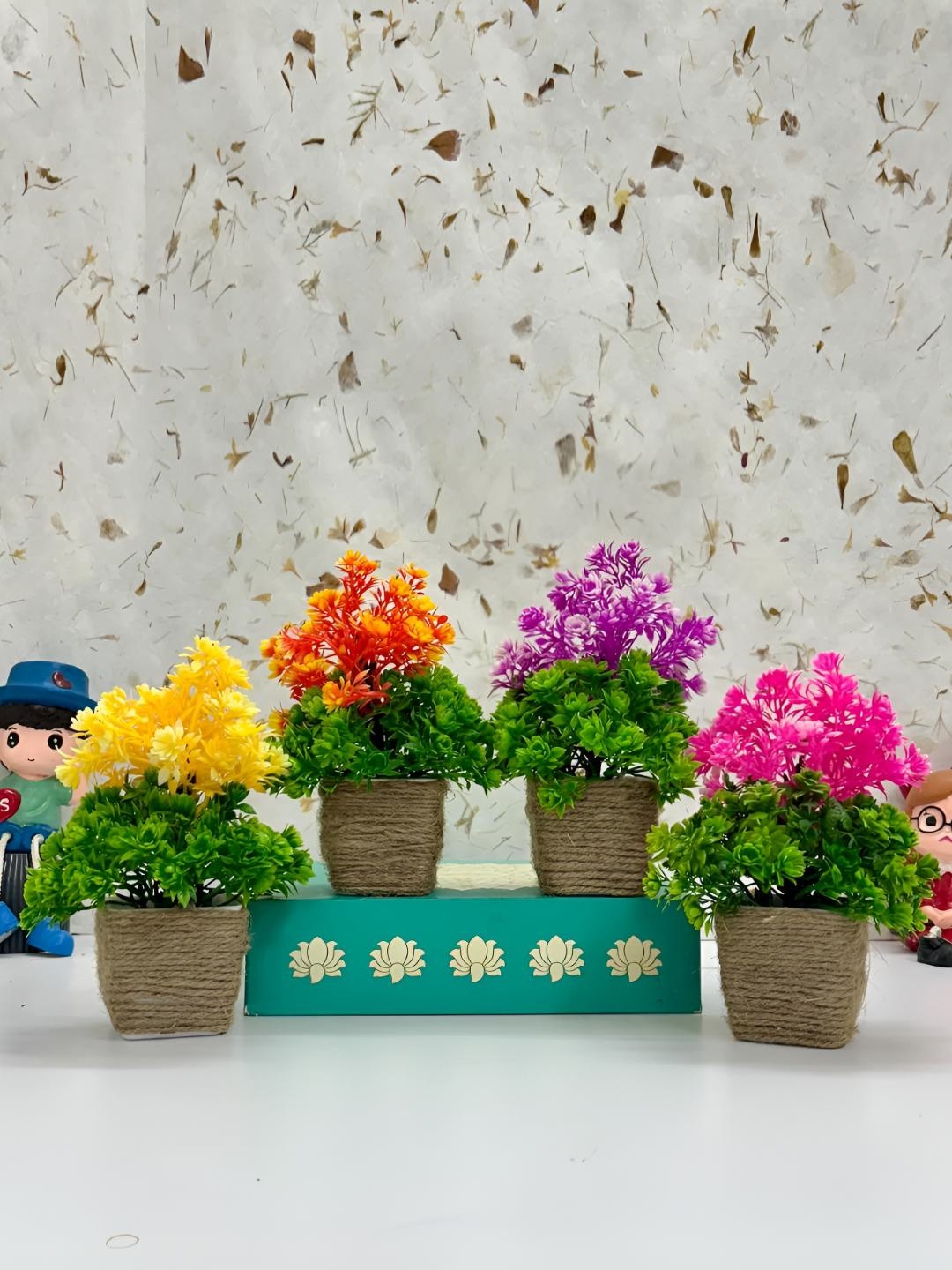 

Dekorly Orange & Green 4 Pieces Gardenia Eucalyptus Artificial Plants With Pot