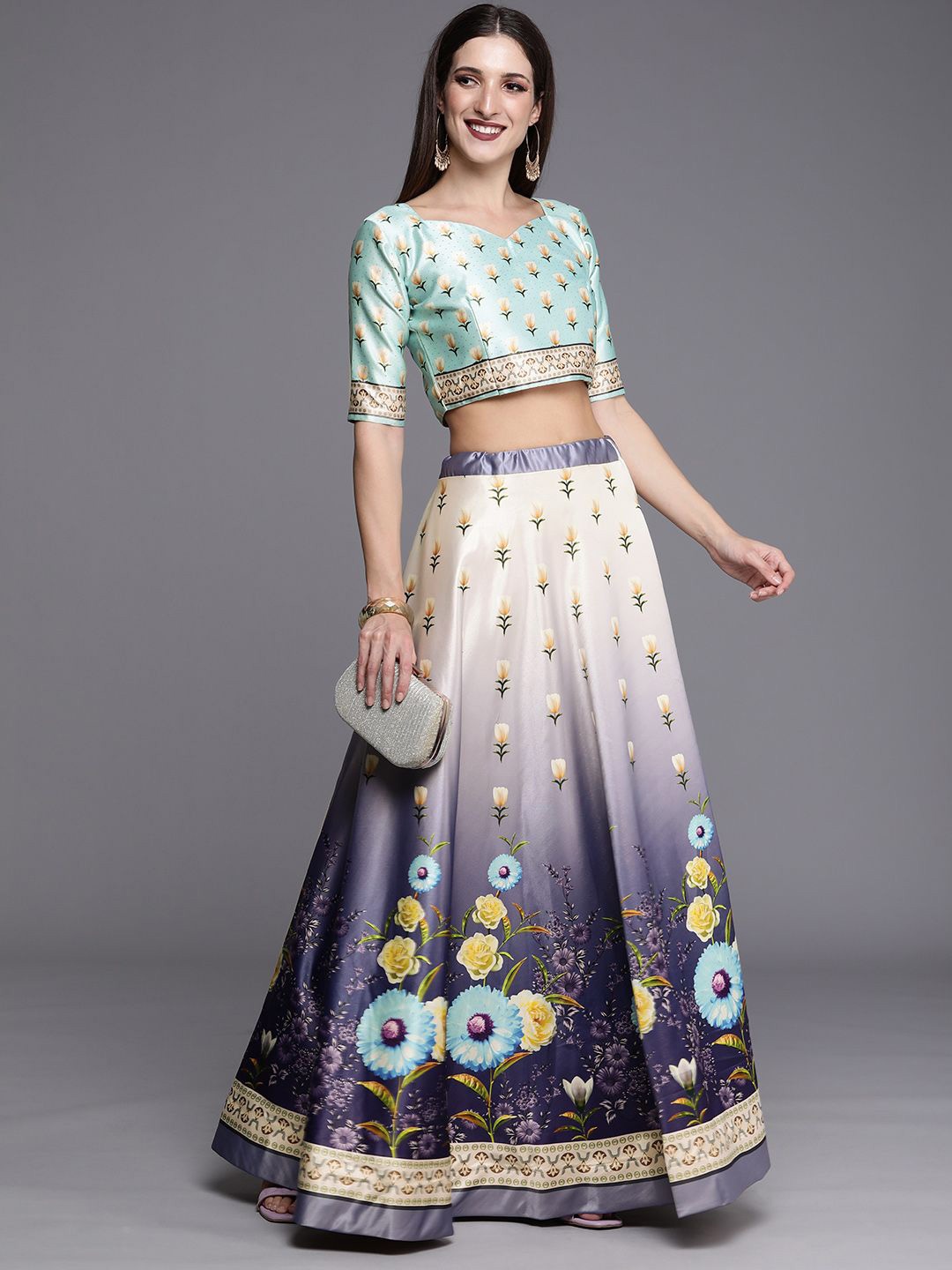 

Kaizen TEXO FAB Printed Semi-Stitched Lehenga & Unstitched Blouse, Purple