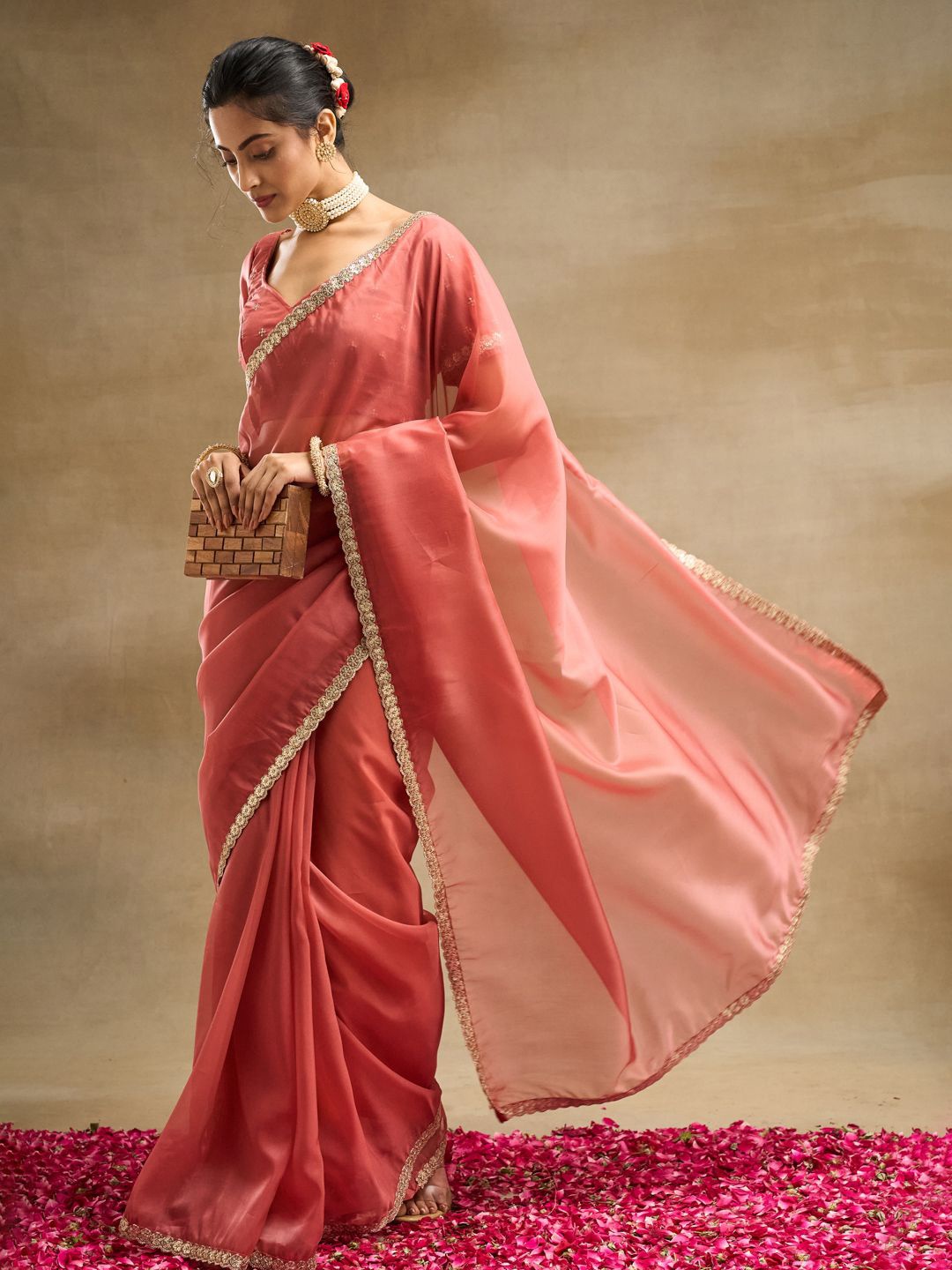 

kasee Organza Saree, Peach