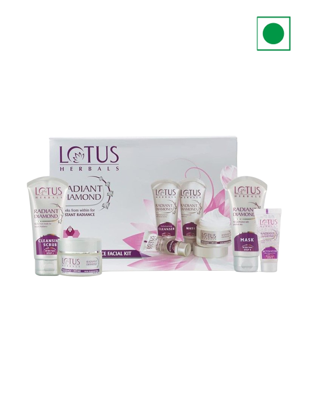 

Lotus Herbals Radiant Diamond 5 In 1 Cellular Radiance Facial Kit -170g., White